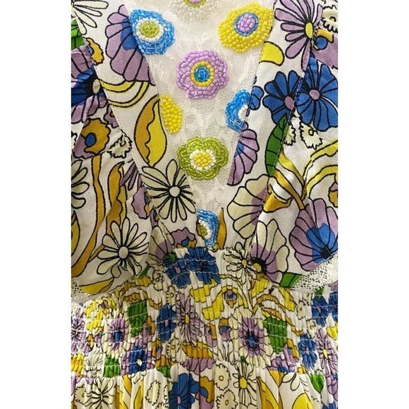 BAROK Paris Floral Ruffle Dress in White Size Small - Picture 9 of 9